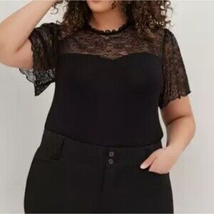 Torrid Mock Neck Swing Top Super Soft Lace Black Plus Size 3x witchy